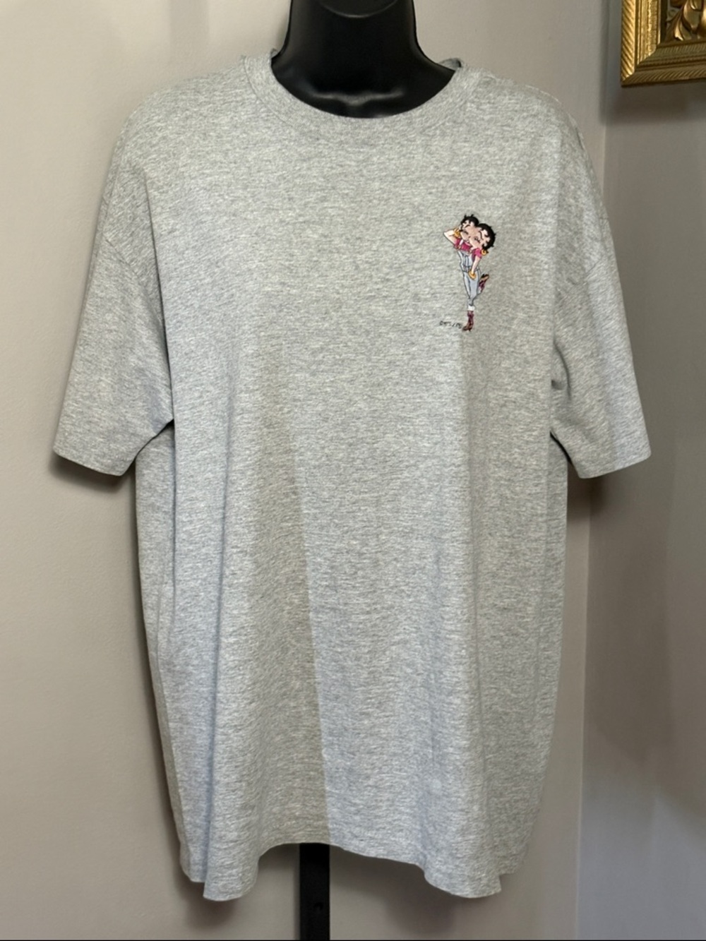 Betty Boop Large Grey Graphic Tee Embroidery VINTAGE Single Stitch USA 90s